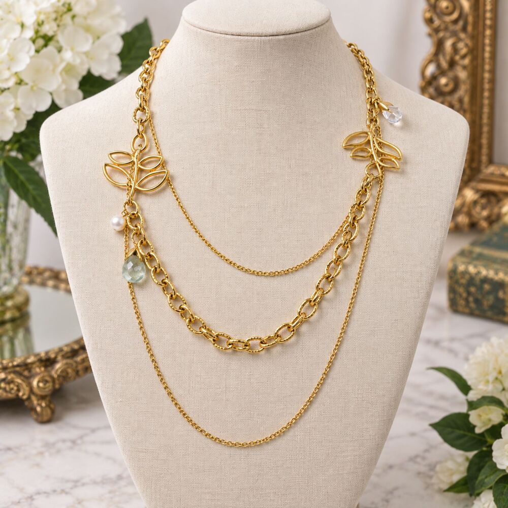 Gold Tone Multi Chain Station Necklace